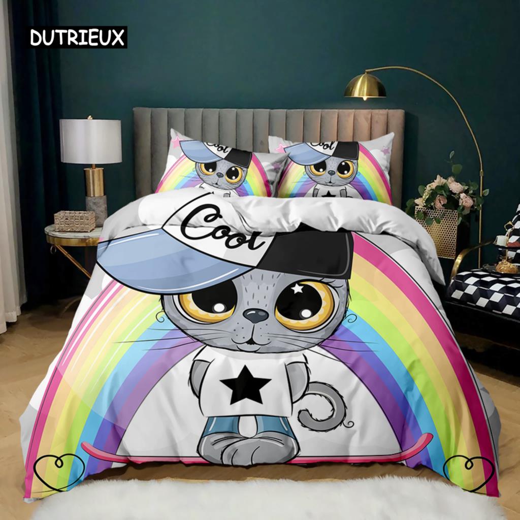 Cartoon Skateboard Bedspread Cover Package Cartoon Wolf Kids Hip Hop Skateboard Sport Queen Dimension King Dimension Lovely Wild Animal Polyester EU single(135x200cm)
