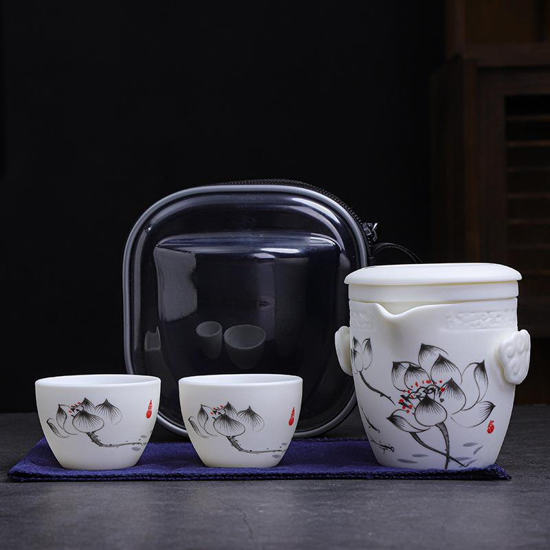 Ceramic Express Cup, Vegetarian Suet Jade Porcelain, Portable Travel Tea Set, Business Mid-Autumn Festival Gifts