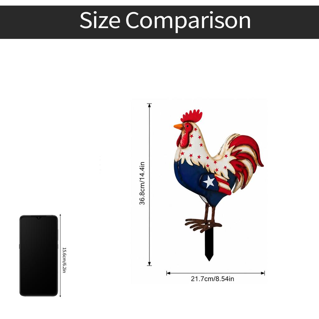 2D Flat Rooster Garden Stake Outdoor Yard Decoration Metal Lawn Ornament for Patio Lawn and Garden