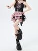 Damen Minirock mit Shorts Y2K Punk Gothic Stil Kawaii Kuchenrock Rüschen Elastischer Bund Mode Kleidung Streetwear