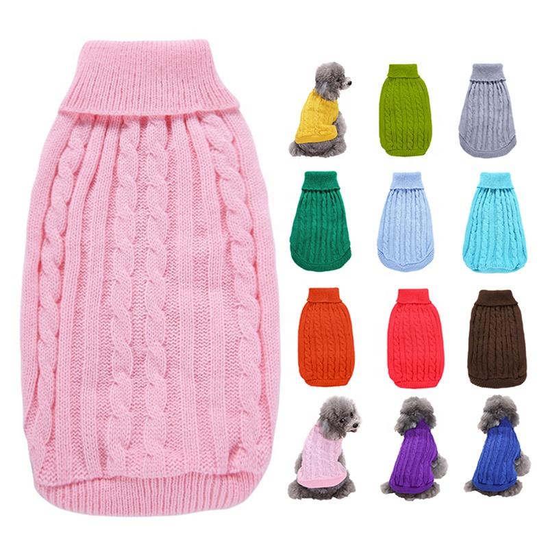 Solid Color High-Neck Cable Knit Eco-Friendly Pet Sweater Warm Autumn/Winter Pullover Dogs Cats 12 Vibrant Hues Simple Soft