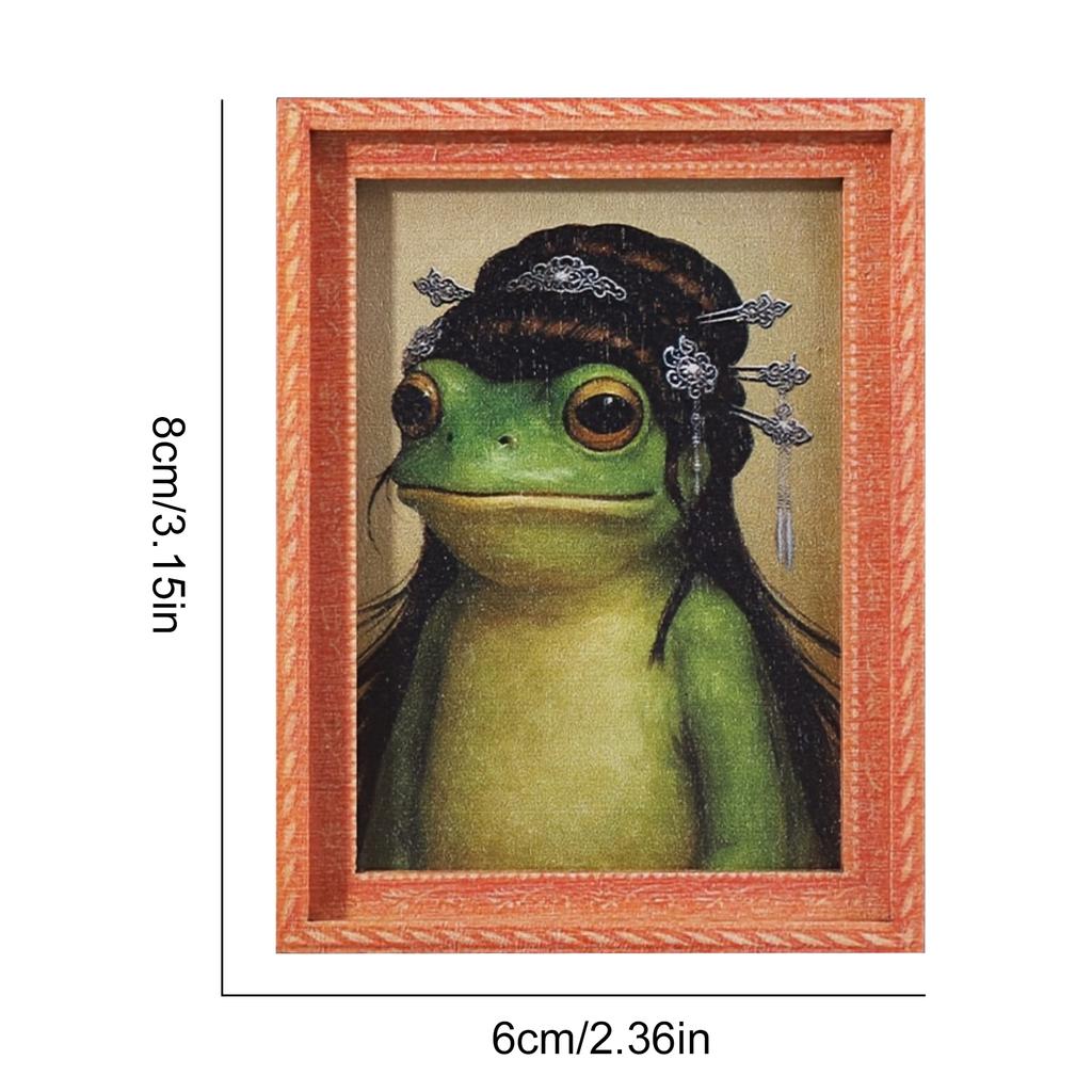 Animals Refrigerator Magnet with Wooden Frames Design Cute Vintage-Style Frog Art Magnet for Home Kitchen Office Decor