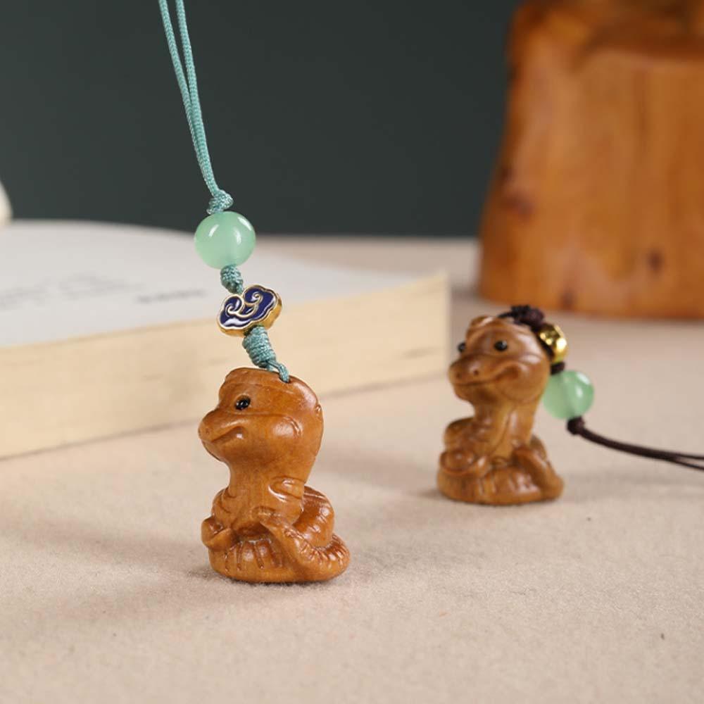 Auspicious Zodiac Snake Dolls Cute Green Sandalwood Ornament Cartoon New Year Carved Pendant  Gifts