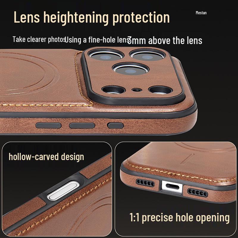 Magnetic Suction Full Coverage Leather Case for Apple iPhone 12-17 Pro Max, Drop-Proof, Men's & Women's