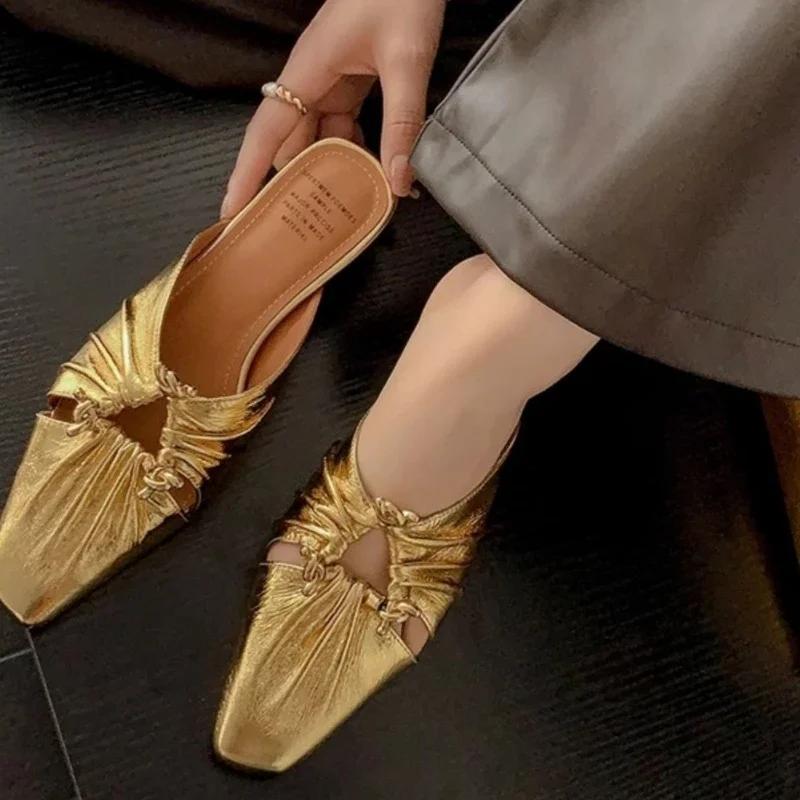Low Heel Shoes for Women 2024 New Baotou Slippers Solid Square Toe Summer Fashion Hot Sale Women's Slippers Versatile Style