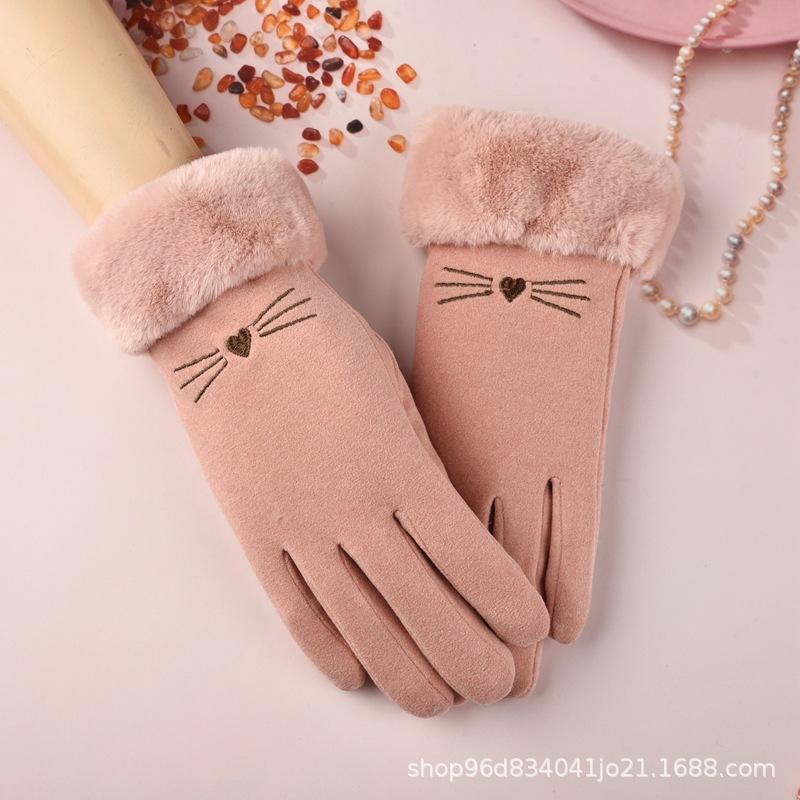 Autumn and Winter Velvet Thermal Gloves Women's German Velvet Korean Version Outdoor Riding Driving Electric Vehicle Sports Gloves
