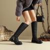 Krazing Pot PU Down Boots Cold-resistant Winter Shoes Med Heels Size 44 Super Size Snow Boots Zipper Round Toe Keep Warm Thigh High Boots