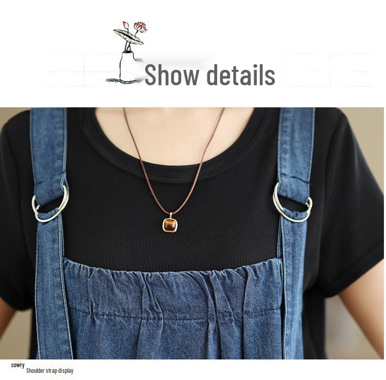 Retro Denim Overall Dress: Spring-Summer-Autumn Slimming Long Skirt with Wide Hem