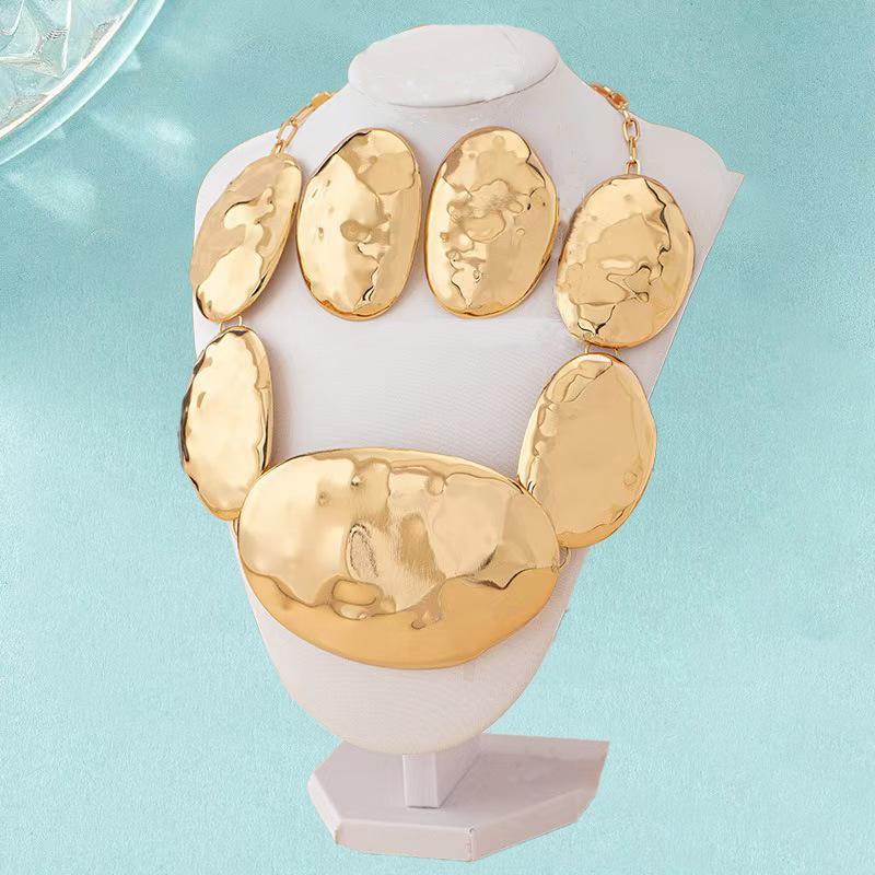 1 Pair of Oval Stud Earrings, Long Y-shaped Necklace, Sweater Chain, Retro European, American Fashion Cross-border Trend Accessories