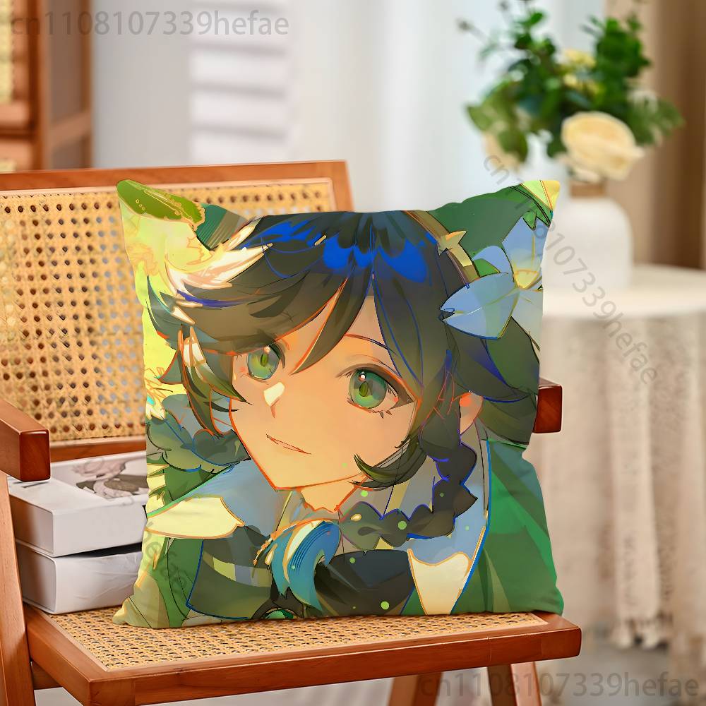 

genshin impact venti Funny Pillow Case Antidustmite Pillowcase Invisible Zipper Silky Short Plush Sofa Cushion Cover 30x30cm