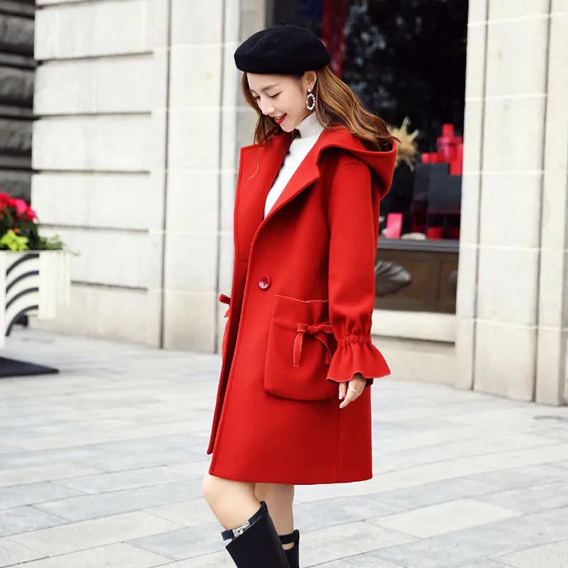 WTEMPO Christmas Red Coat Women's Thick Warm Autumn Winter Large Size Plush Jacket Turn-down Collar Streetwear Coat