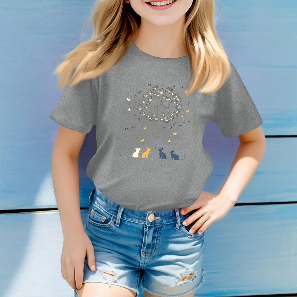 Children's Round Neck Casual Floral Small Print Short Sleeve T-shirt Top