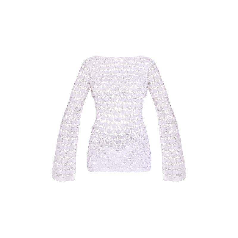 

Осень Новый Пляжный Костюм Женский Однотонный Сексуальный Вязаный Ажурный Купальник Наружное Женское Платье L белый