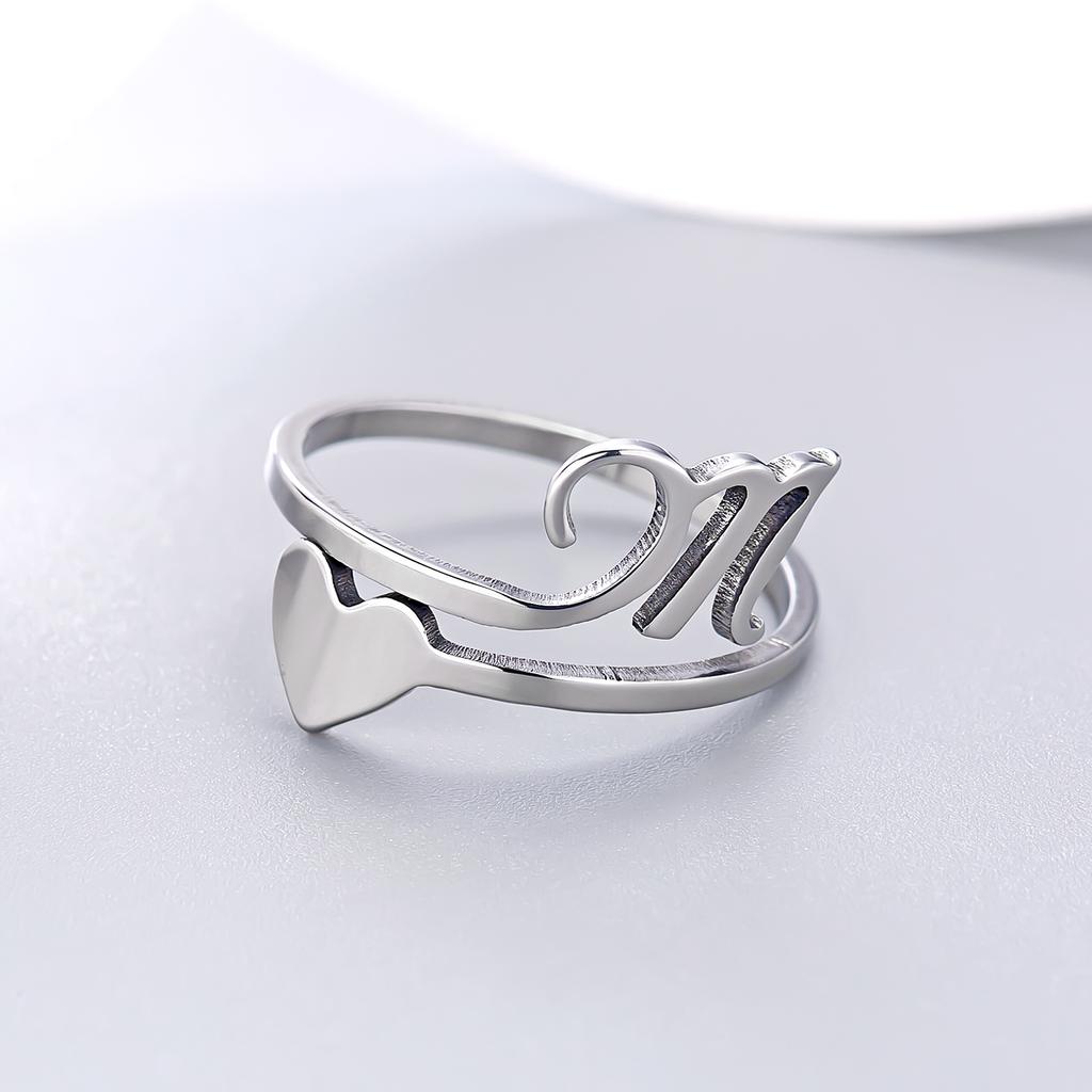 Silver Color 26 Letter Love Heart Rings Stainless Steel Open Ring for Women Men Couple Initial Name Finger Jewelry Gifts