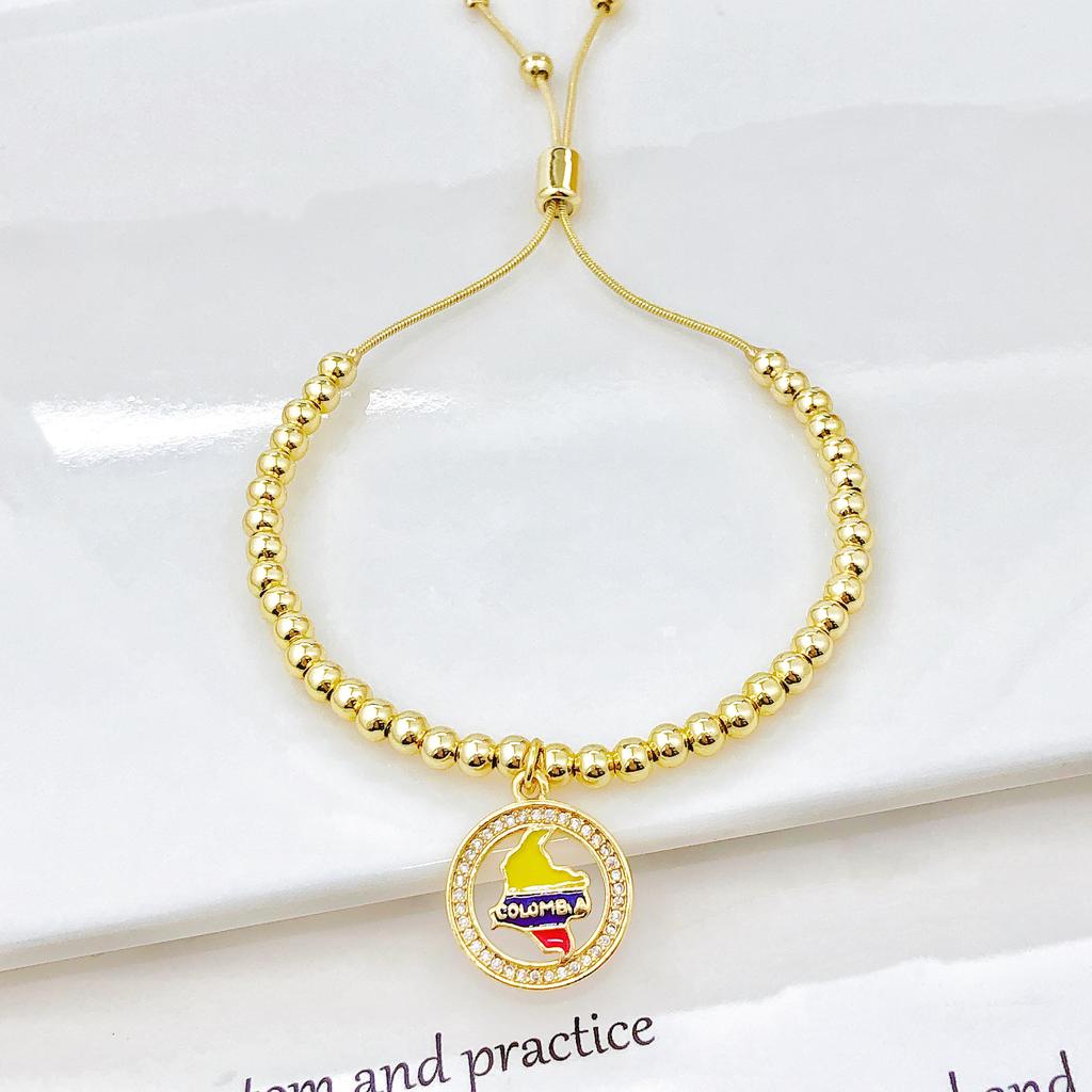 Colombia Venezuela Dominican Map Bracelet Enamel Flag Beaded Bangle Zircon Jewelry for Men Women National Pride Gift