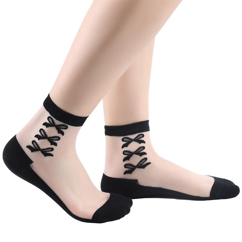 5 Pairs Fashion Transparent Socks Bow Floral Transparent Silk Socks Crystal Silk Socks for Women