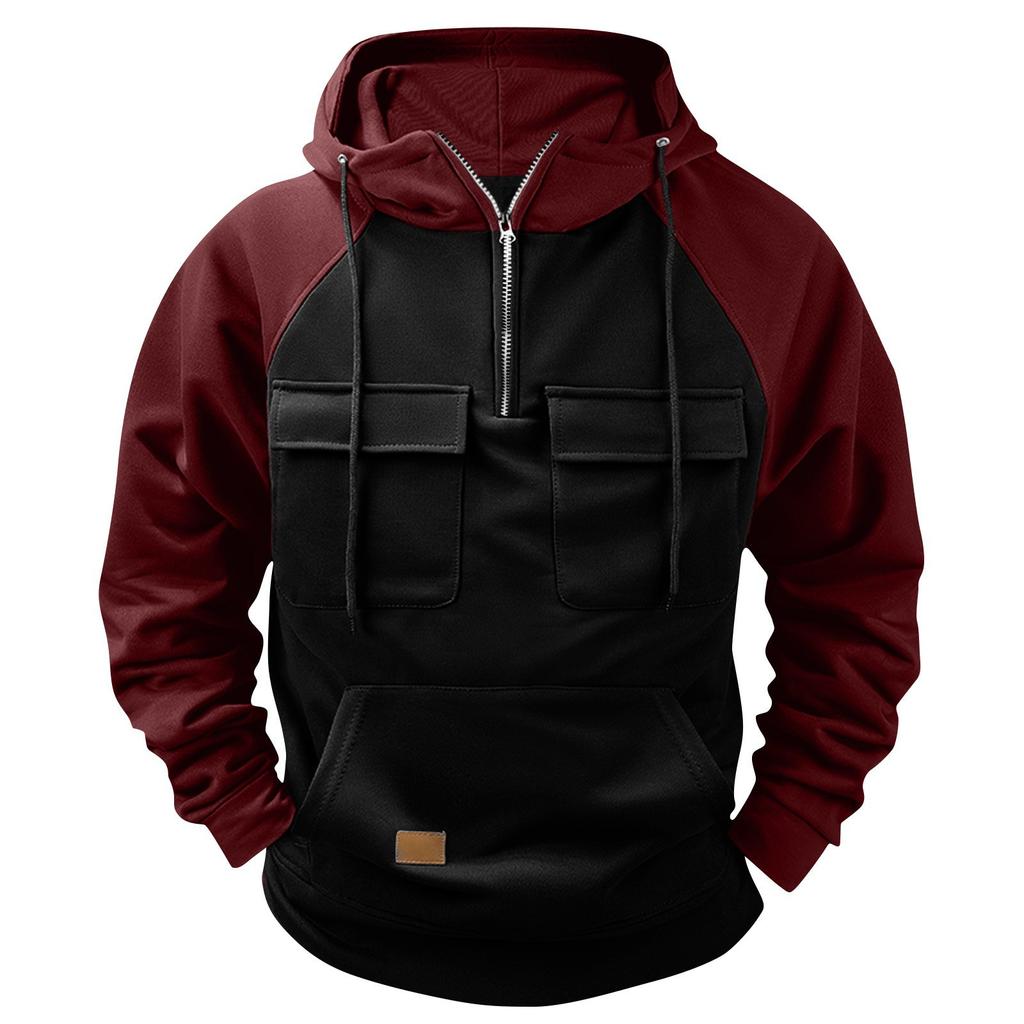 Herrenmode Colorblock Langarmtasche Lässiges Kapuzen-Sweatshirt-Top