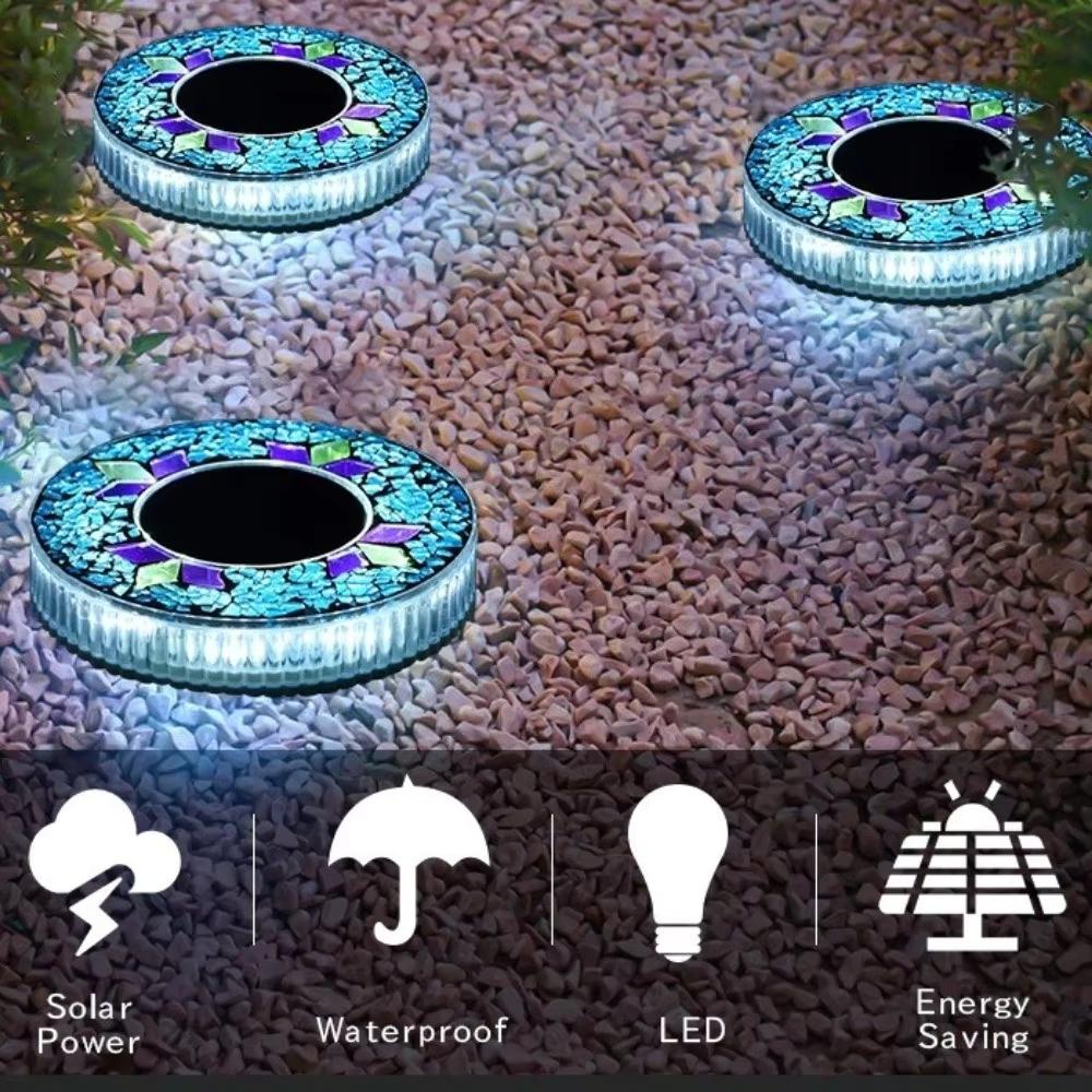 4/2/1PCS Solar Disk Light Waterproof Outdoor Glass Garden Stake Lighting Colorful Decorative Pathway LED Lights Dusk to Dawn