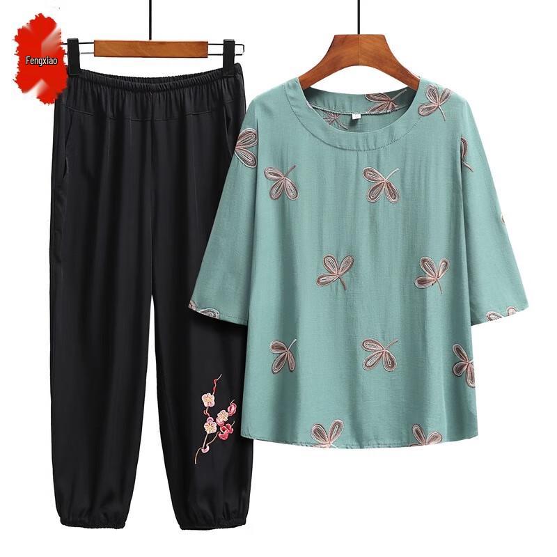 

Женский свободный летний топ из хлопко-шелка с коротким рукавом для пожилых 3XL