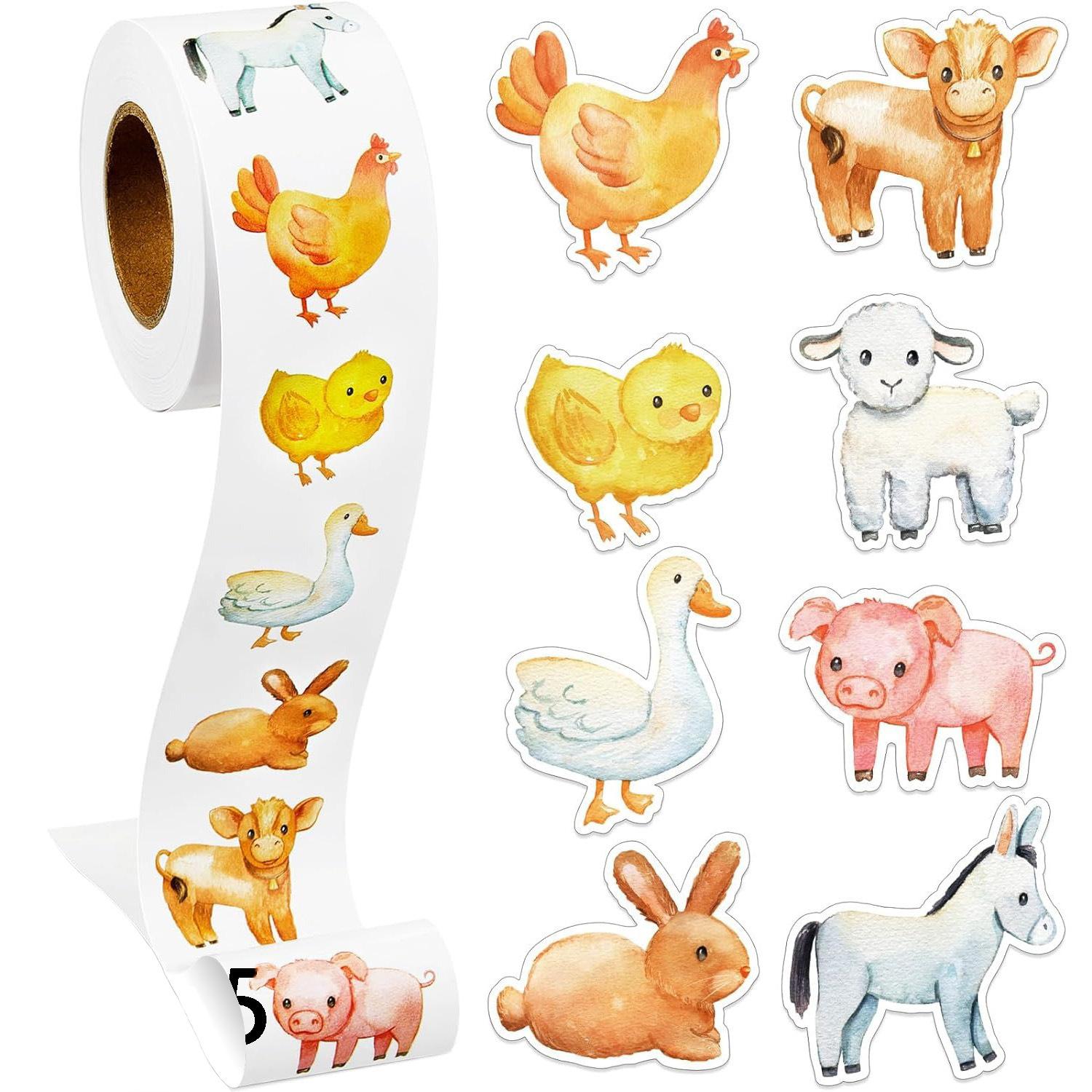 1 Roll of 500 Non-Standard Farm Animal Stickers 2.5cm/1.0   DIY Gift Decoration Reward Learning Graffiti Game Art Stickers Suita
