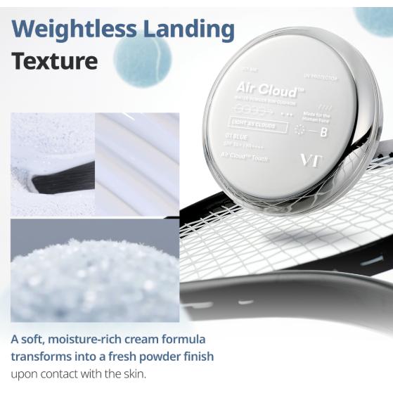 VT COSMETICS Air Cloud Water Powder Sun Cushion SPF50+ PA++++, 12g