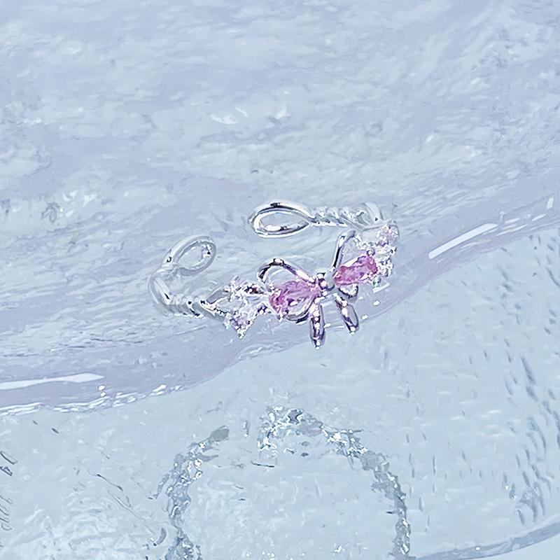 Color Treasure Purple Diamond Zircon Super Fairy Butterfly Open Ring Femininity Niche Design Pink Diamond High-End Ring