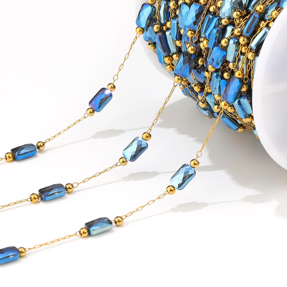1 Meter Stainless Steel Rectangle Crystal Glass Chains for DIY Jewelry Ethnic Style Earrings Making Necklace Bracelets Findings