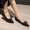Fashion 2025 Spring Black Bling Women Flats Elegant Pointed Toe Footwear Classic Bowknot Shallow Slip-on Soft Sole Date Shoes for Lady
