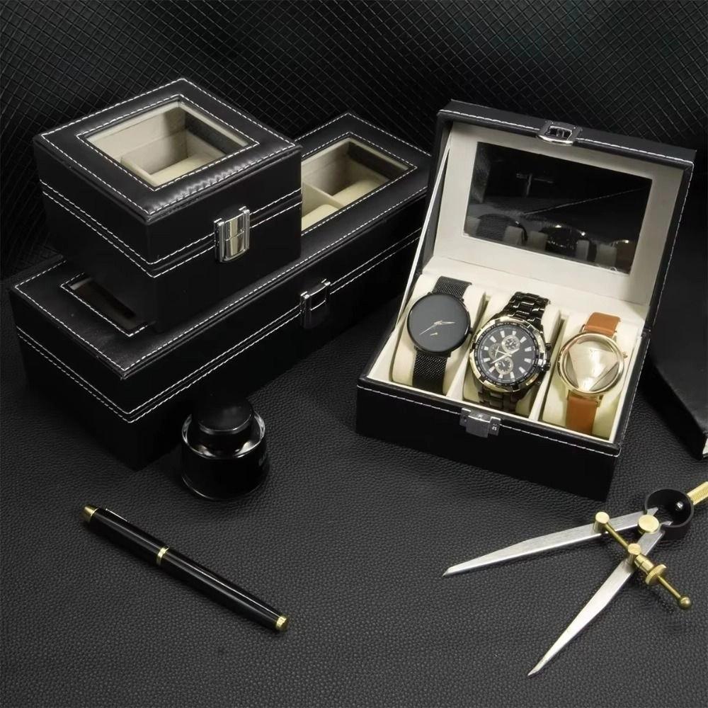 Watch Storage Box Lockable 2/3/6/10/12 Grids Jewelry Box Watch Holder Leather Flocking Cloth Watch Display Box