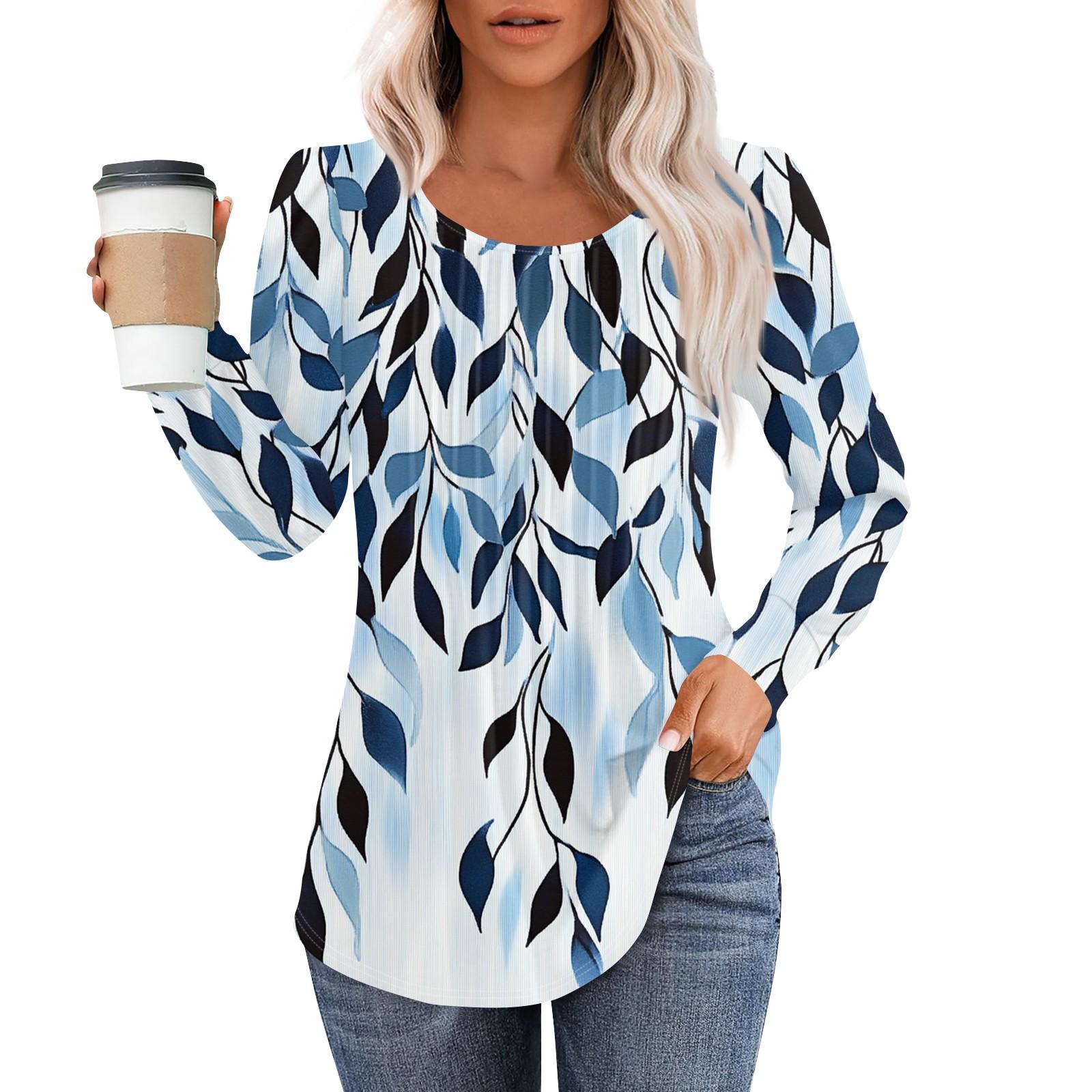 

Женская модная повседневная плиссированная футболка с круглым вырезом, винтажным цветочным принтом и длинным рукавом XL