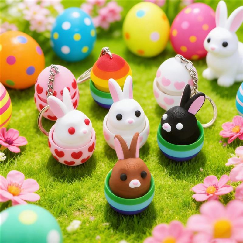 Cute Cartoon Easter Egg Button Decompression Key Pendant Creative Rabbit Model Toy Backpack Pendant Accessories Easter Gift