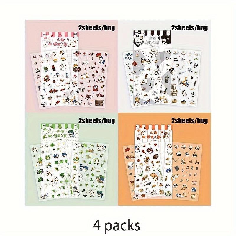 4bags Adorable Pets And Food Theme PET Stickers Precision Cut For Scrapbooking Diy Journaling Decorate Phone Case Laptop