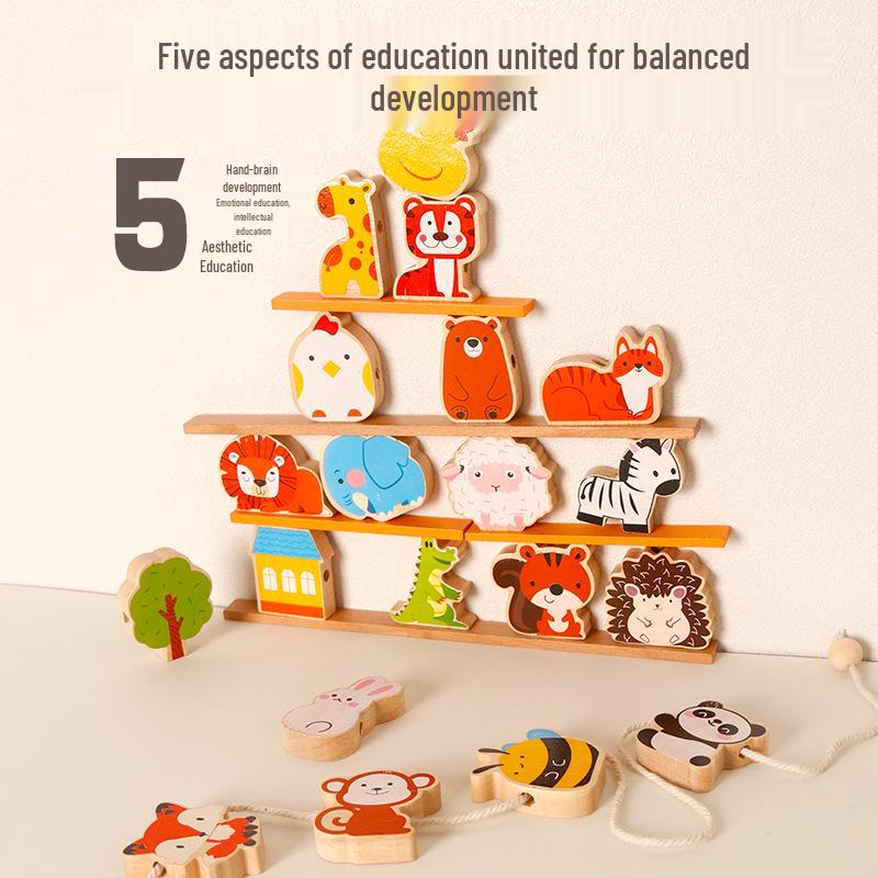 Wooden Cartoon Educational Balance Toy for Children: Creative Animal Beading for Parent-Child Interaction