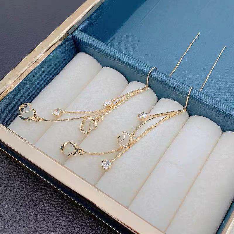 Korean Cat's Eye Dangle Earrings: Trendy, High-End Women's Silver Needle Ear Line