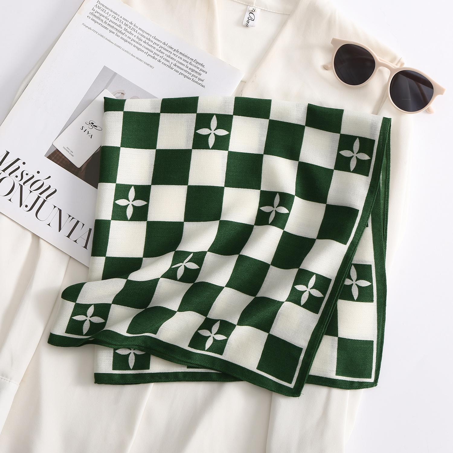 

Модная бандана, хлопковый шейный шарф, женский роскошный шарф с цветочным принтом, носовой платок, квадратная повязка на голову 68x68cm темно-зеленого