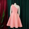 Plus Size Women Sexy Slant Neck High Waist Ruched Mid Length Banquet Party Dress