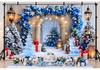 Blue Christmas Backdrop Snowy Arch Blue Silver Garland Christmas Trees Ice Reindeer Lanterns Winter Photography Background