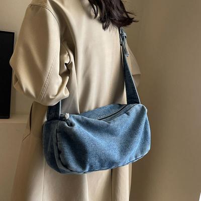 Dámská vintage džínová kabelka přes rameno, monochromatická, velkokapacitní crossbody kabelka, jednoduchá visící dámská kabelka, nová