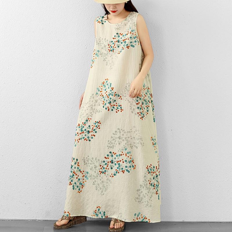Sleeveless Plus size Cotton vintage Floral new in dresses for women casual loose maxi long summer dress