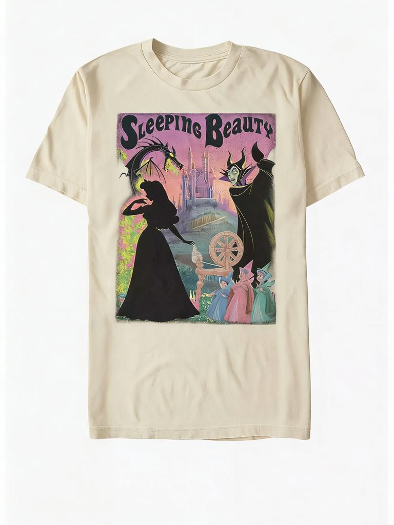 New Fashion    Sleeping Beauty Spindle Poster Cartoon Print High Quality WoUnisex Short Sleeve Loose Casual TShirt