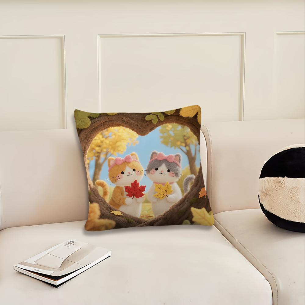 Cartoon Kitten Autumn Cute cushion cover Pillow Cover Decoration Room Home Sofa living Office Car Nordic Simplicity