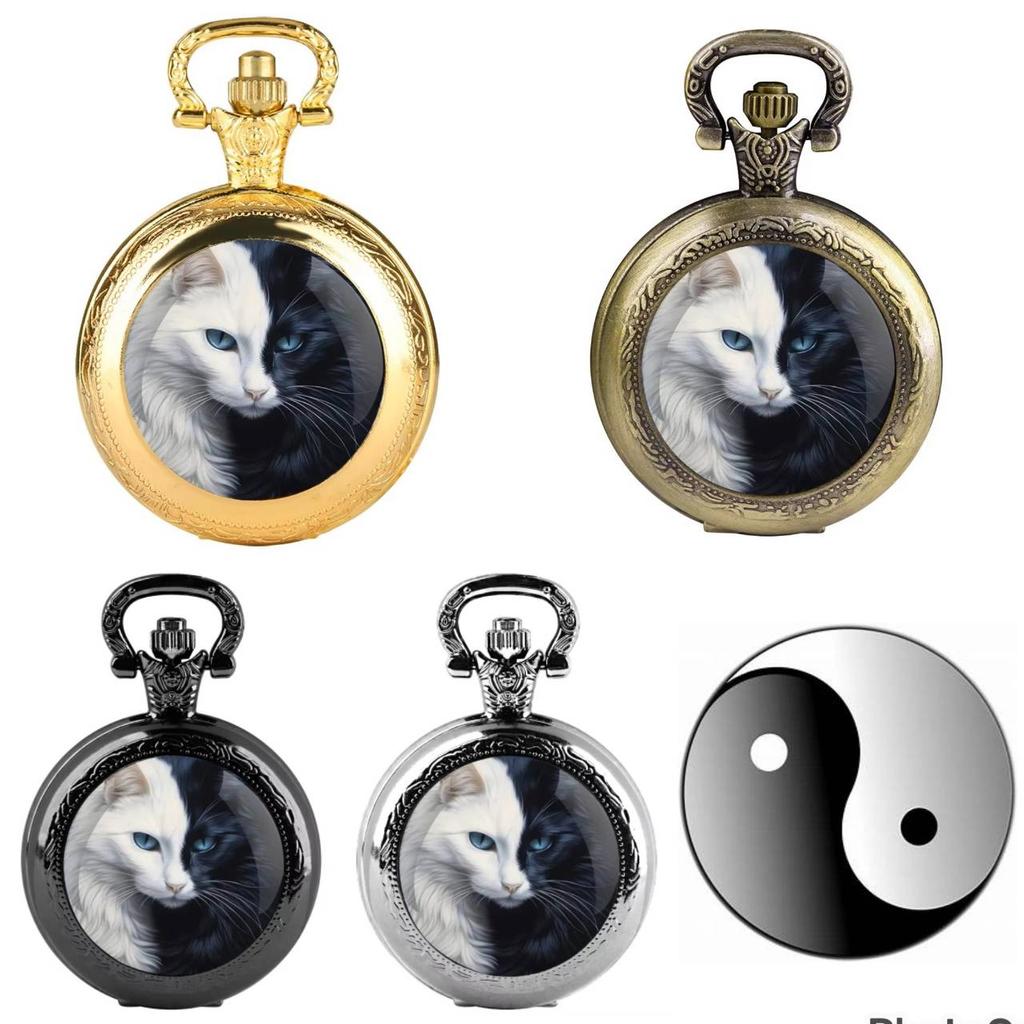 Vintage Retro negru alb chinezesc Yinyang cuarț Unisex bărbați femei ceas de buzunar cuarț colier pandantiv ceas lanț casual clasic cadran bijuterii cadou