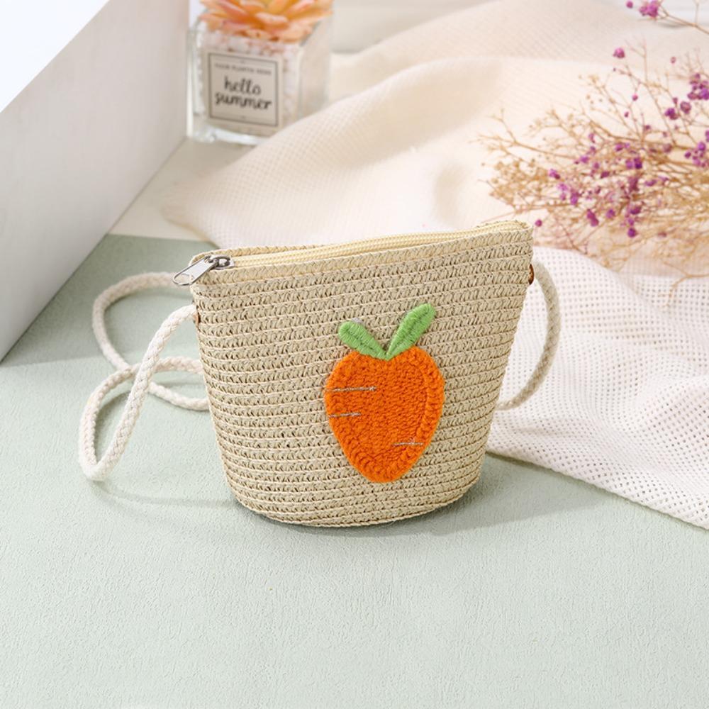 Новая соломенная сумка кроссбоди, плетеная фруктовая монетница, сумочка для девочек и детей бежевый