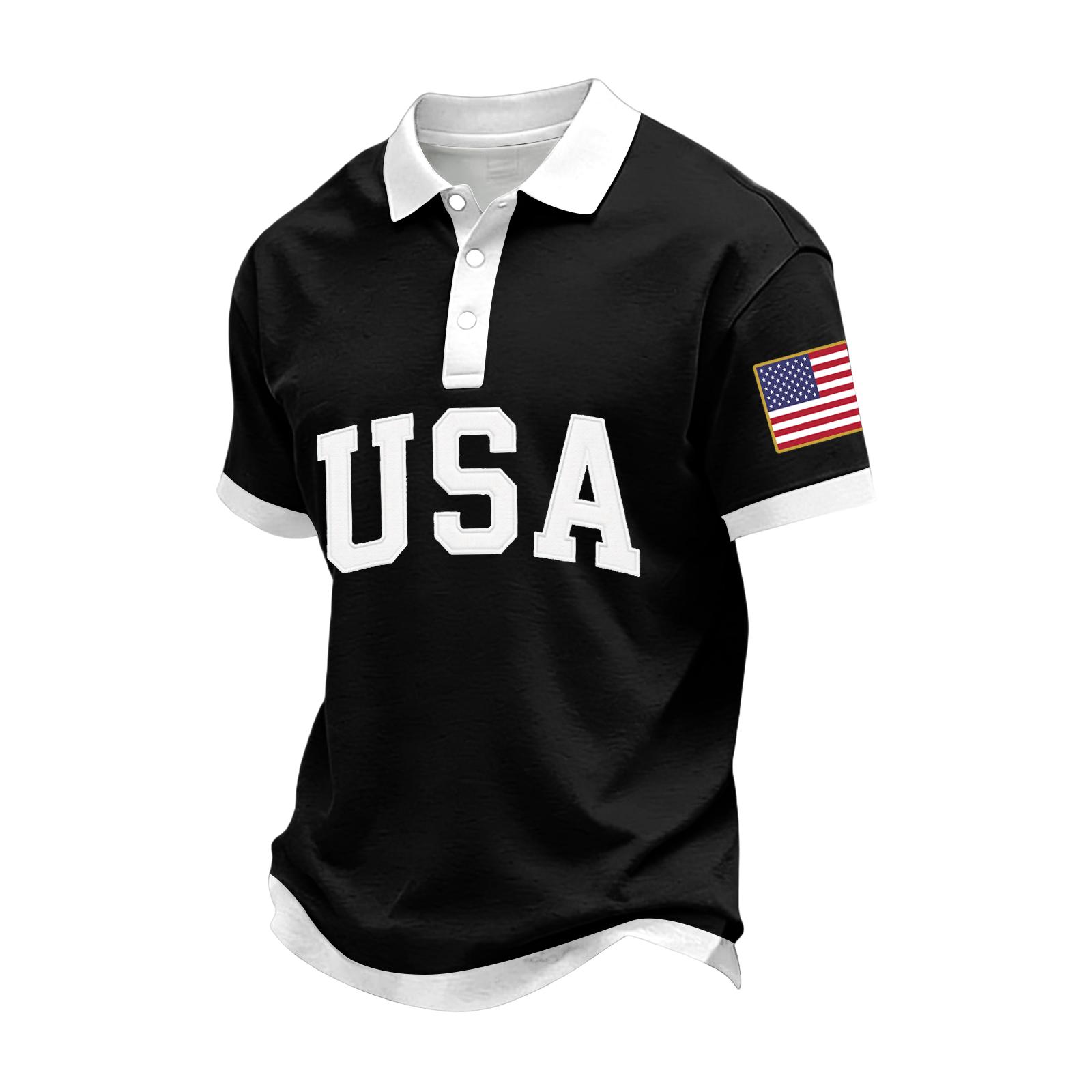 Men s Stand Collar Decorative Button Casual Short-Sleeve Shirt XXL чёрный