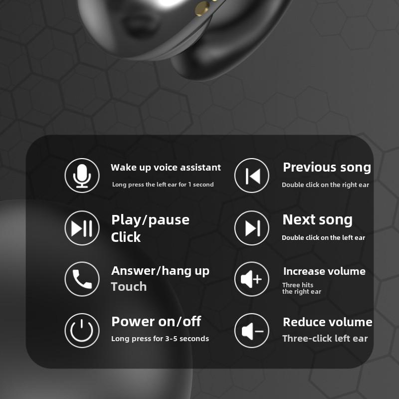 Bluetooth Headset TWS Dual Ear Wireless Ear Clip Stereo Digital Display Life