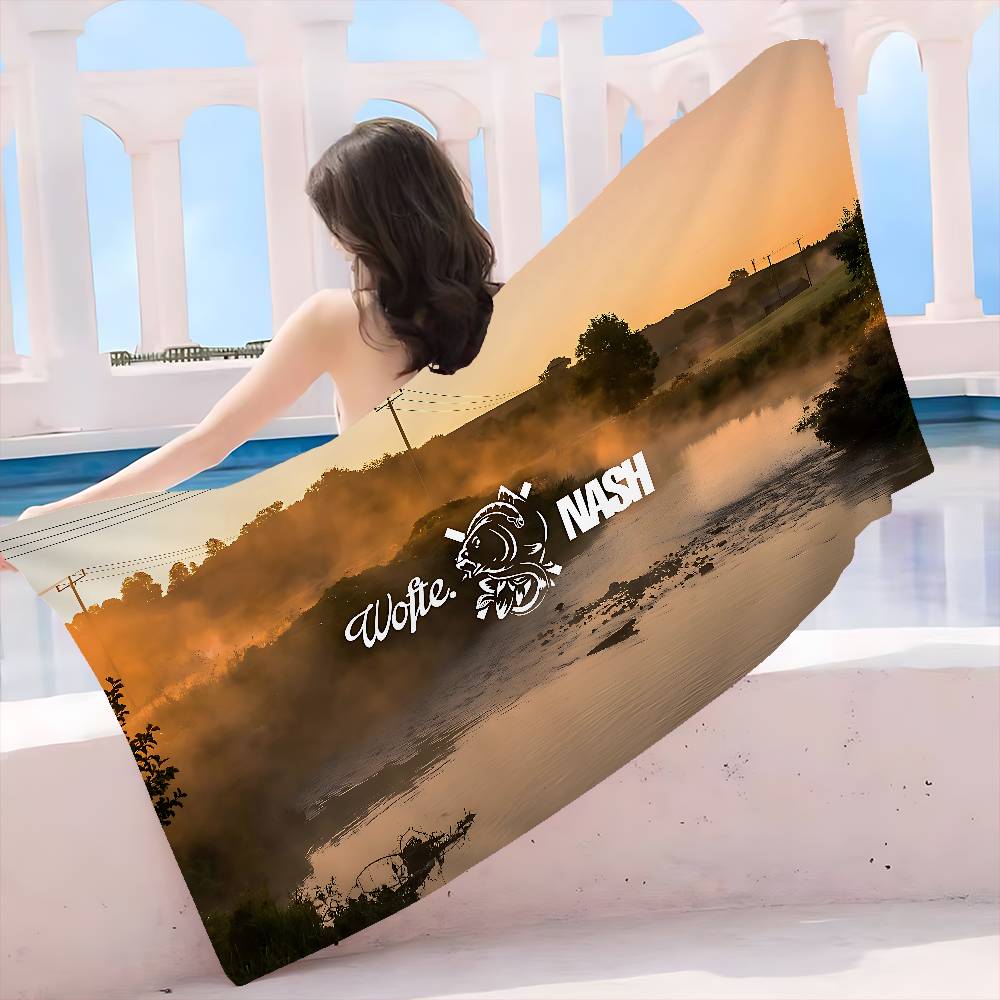 

N-NashS Fishing Logo Bath Towel Microfiber Soft Water Absorbing Breathable For Girl Kids Decorative Cartoon Beach Towel W40*H60(CM)