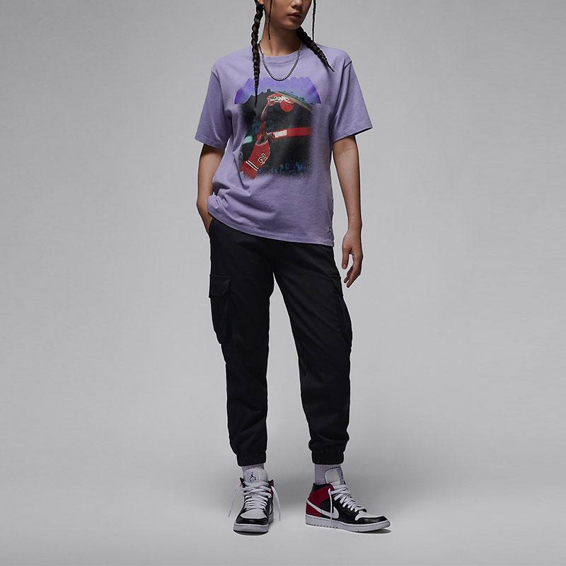 Jordan Heritage Pattern Print Short Sleeve T-Shirt Women Tops Purple FB5138-500