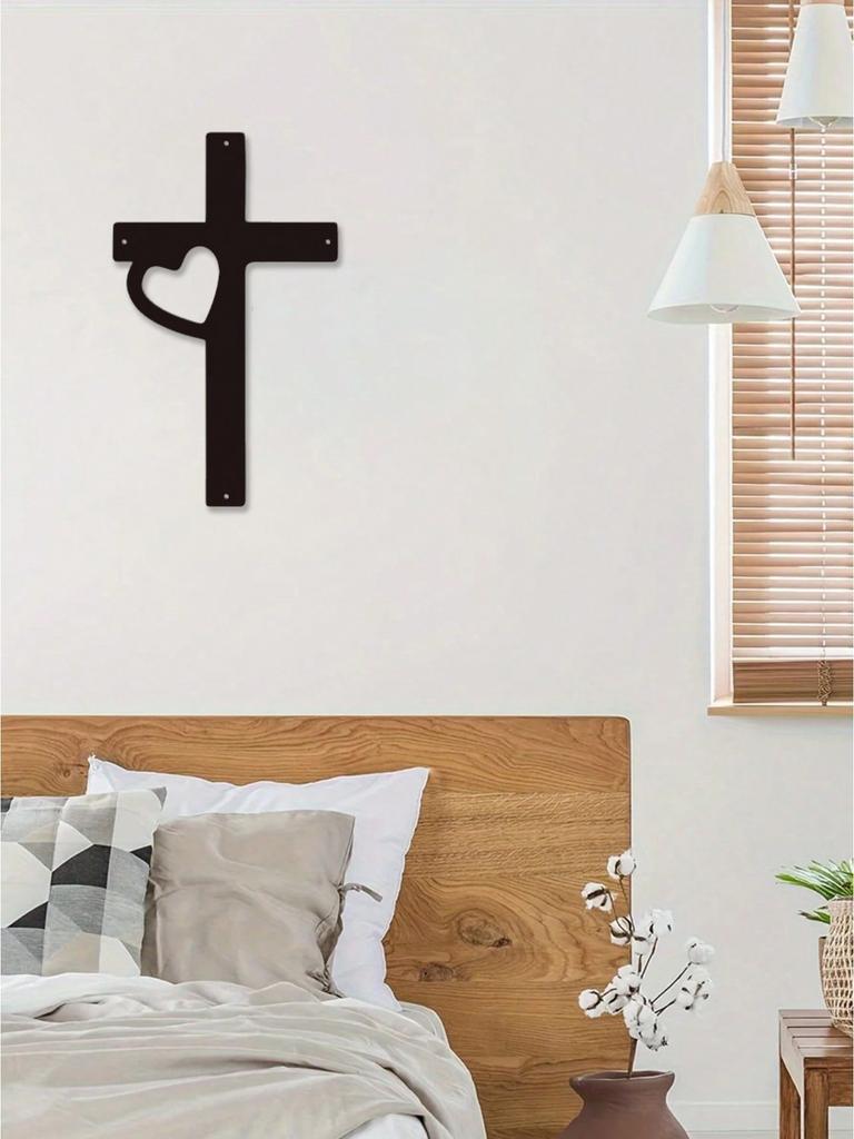 Black Metal Cross Wall Decor Christian Symbol for Living Room Bedroom Religious Belief Gift