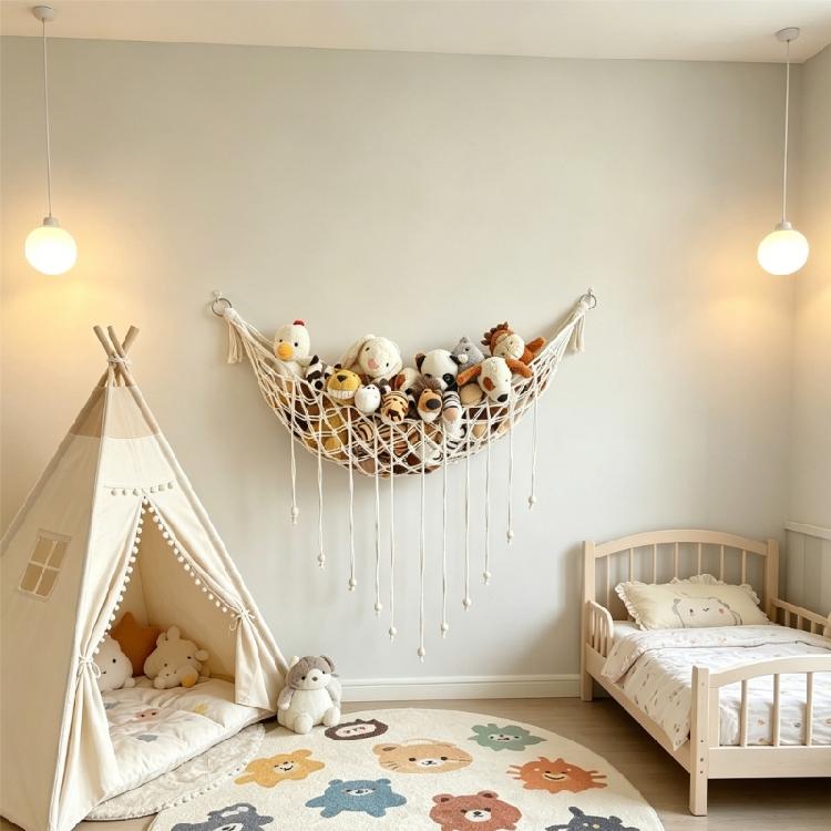 Durable Cotton Rope Storage Net For Multiple Plush Animals And Dolls Great For Kids Room Organization
