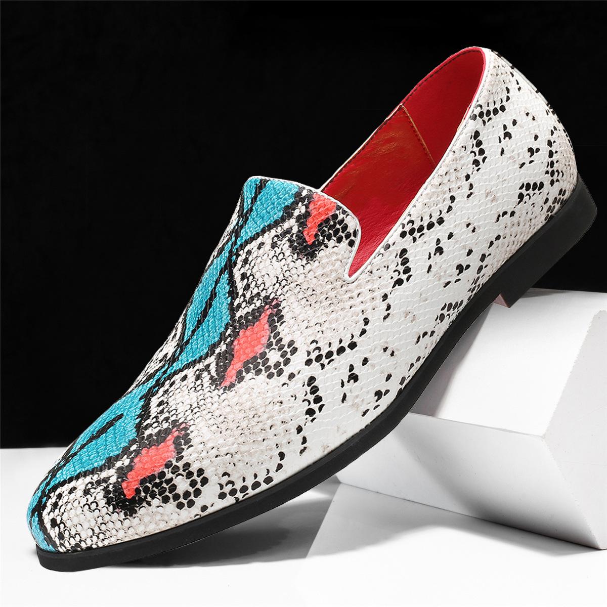 

Мужская обувь осень 2025 новая высококлассная с узором змеи лоферы на одной педали повседневные кожаные ботинки челси мужские 49 синий